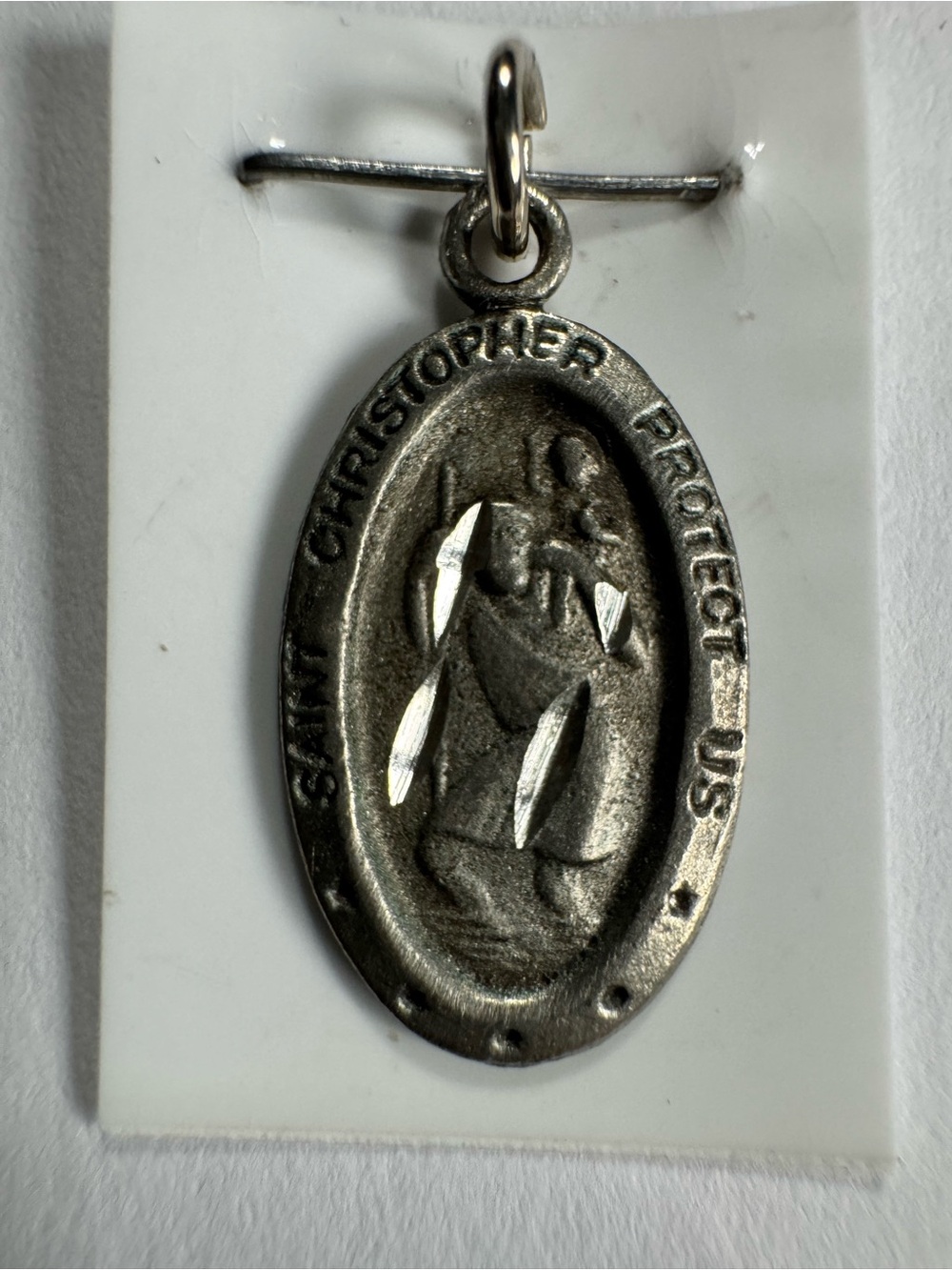 Vintage Sterling Silver St Christopher Protect Us Medal Pendant Charm STER
